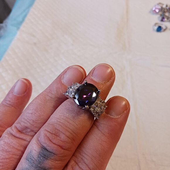 Silver Oval Purple Amethyst CZ Fashion Ring Size 7 NWOT - Picture 12 of 15